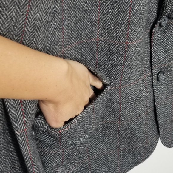 Vintage Wm.H.Leishman 100% Lambs Wool Herringbone Blazer Lined Pockets Professor - Picture 4 of 11